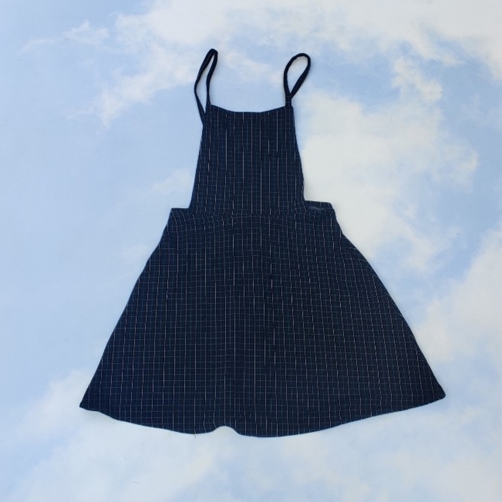 Black & White Plaid Overall Skater Dress Grid Plaid Windowpane Plaid Cute Mini